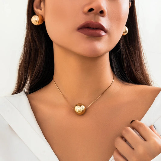 Janis Punk Big Ball Pendant Snake Bone Chain Necklace