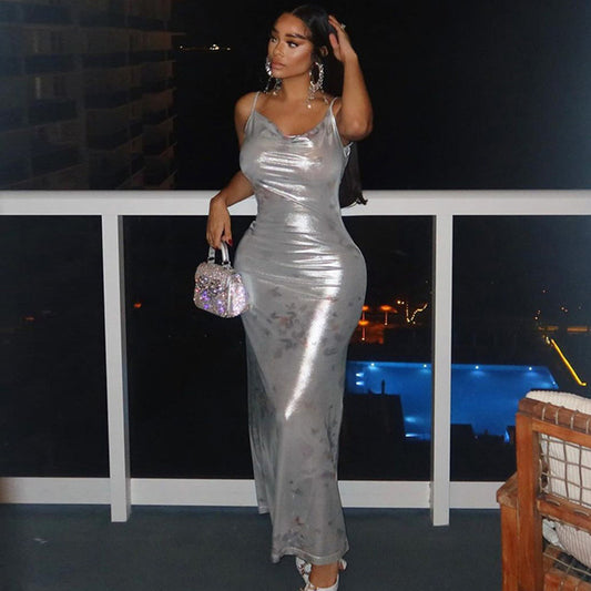 Sharon Spaghetti Strap Backless Bodycon Maxi Dress