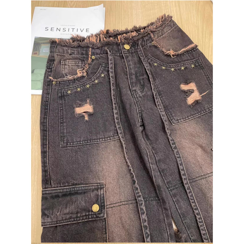 Patsy Vintage Black Gothic Cargo Jeans