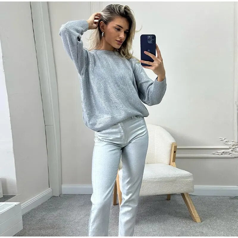 Tammy Sparkling Metallic Color Knit Women Sweater