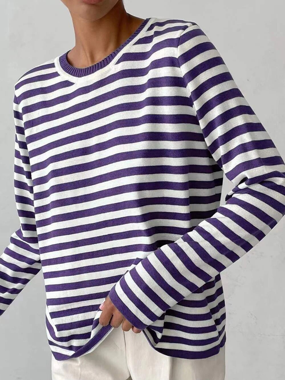 Samantha O Neck Stripped Women Sweater