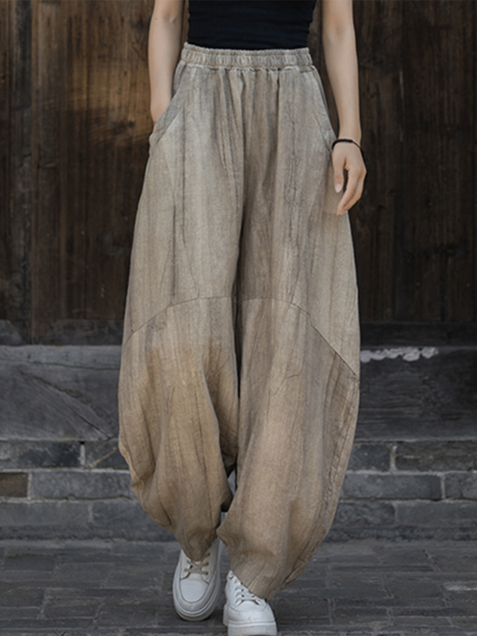 Shannon Woman Cotton Linen Baggy Cargo Pants