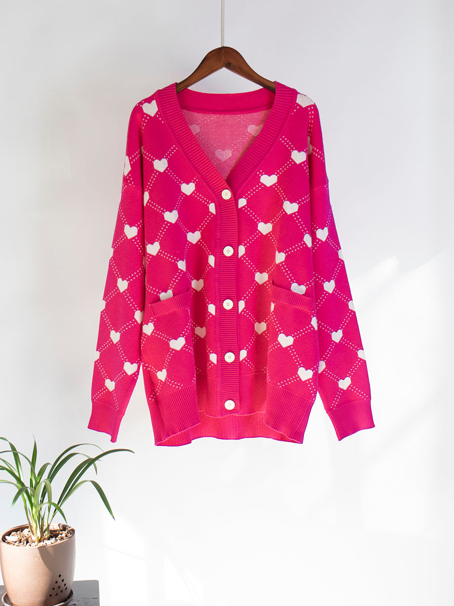 Sophie Hearts Print Oversize Women Cardigan