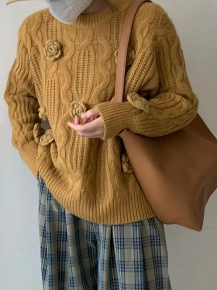 Annette 3D Embroidered Rose Hook Flower Sweater