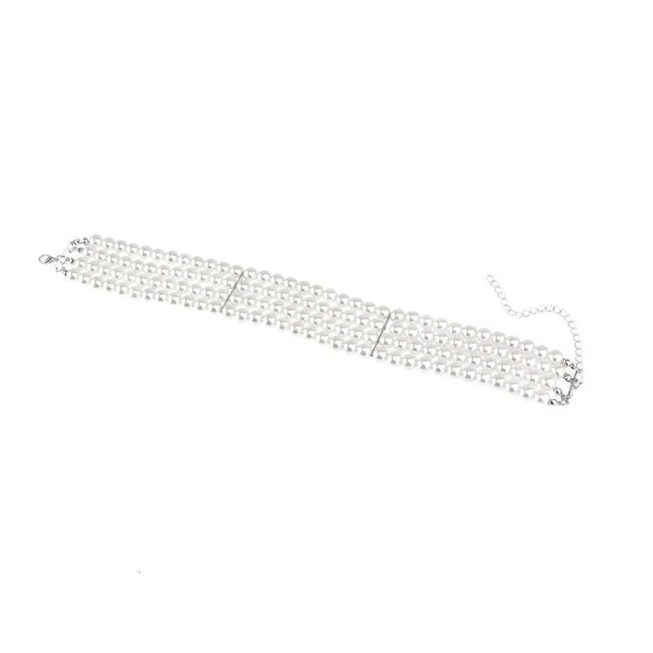 Krystal Multilayer White Pearl Choker Necklace