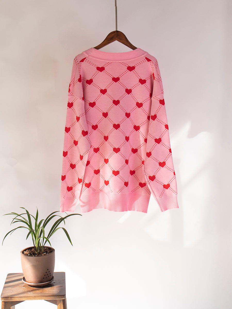 Sophie Hearts Print Oversize Women Cardigan