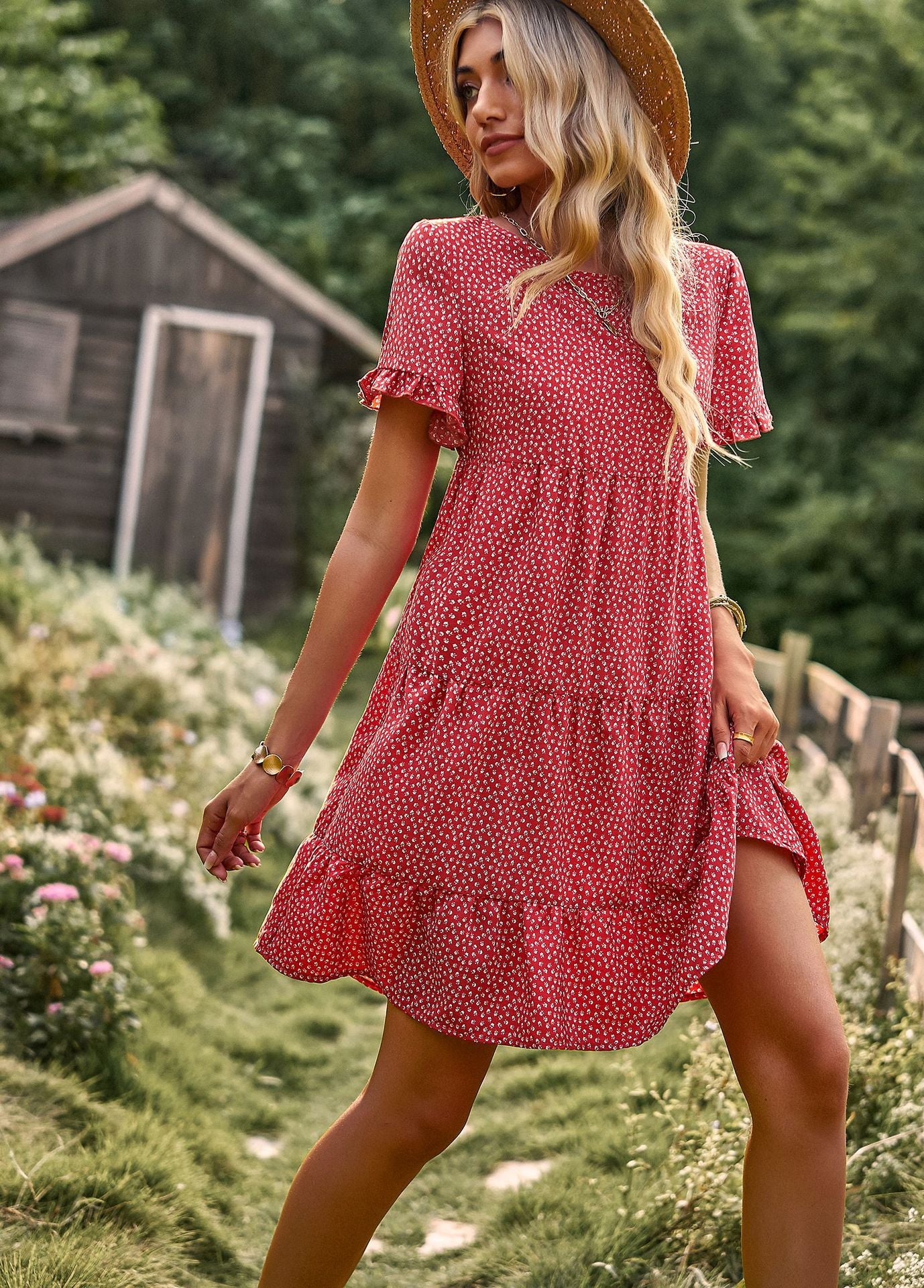 Mary Floral Print Ruffles Summer Mini Dress