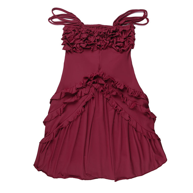 Sandy Off-shoulder Sleeveless Wavy Edge Mini Dress