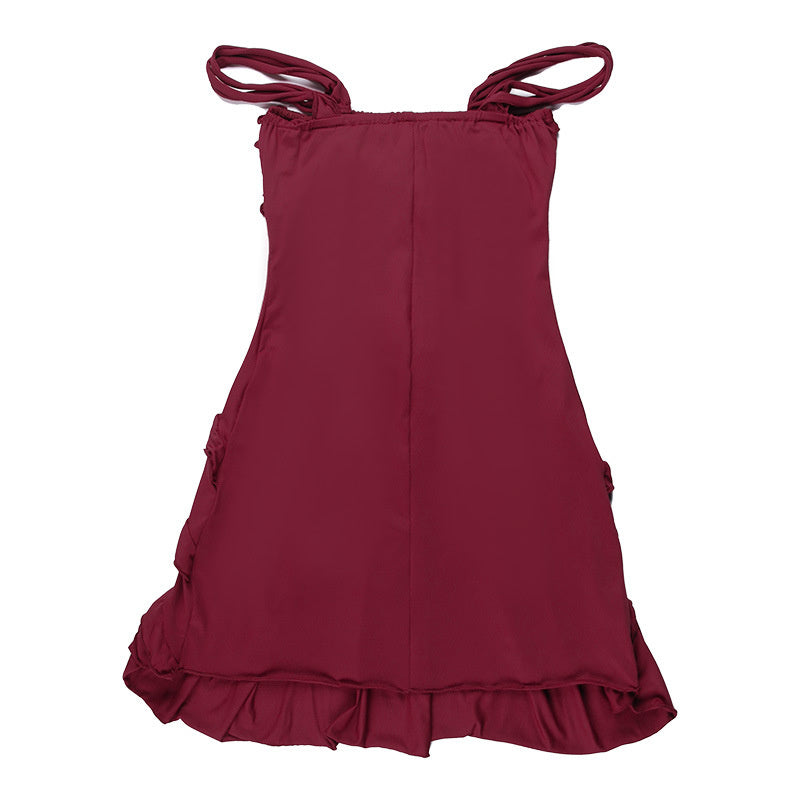 Sandy Off-shoulder Sleeveless Wavy Edge Mini Dress