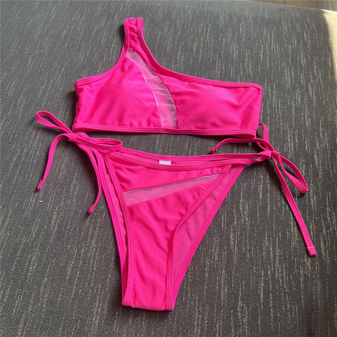 Sexy Mesh Sheer One Shoulder Strappy Bikini