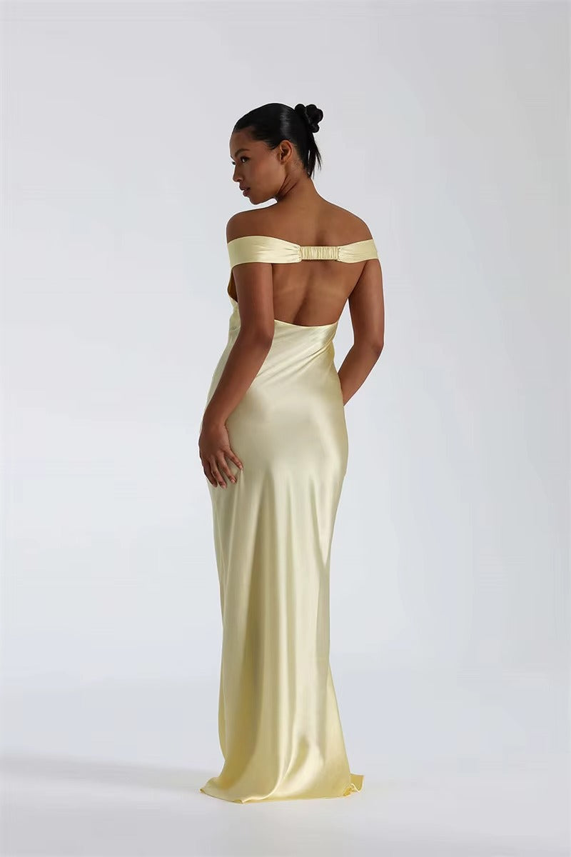 Satin Off-shoulder Backless Sexy Maxi Dress