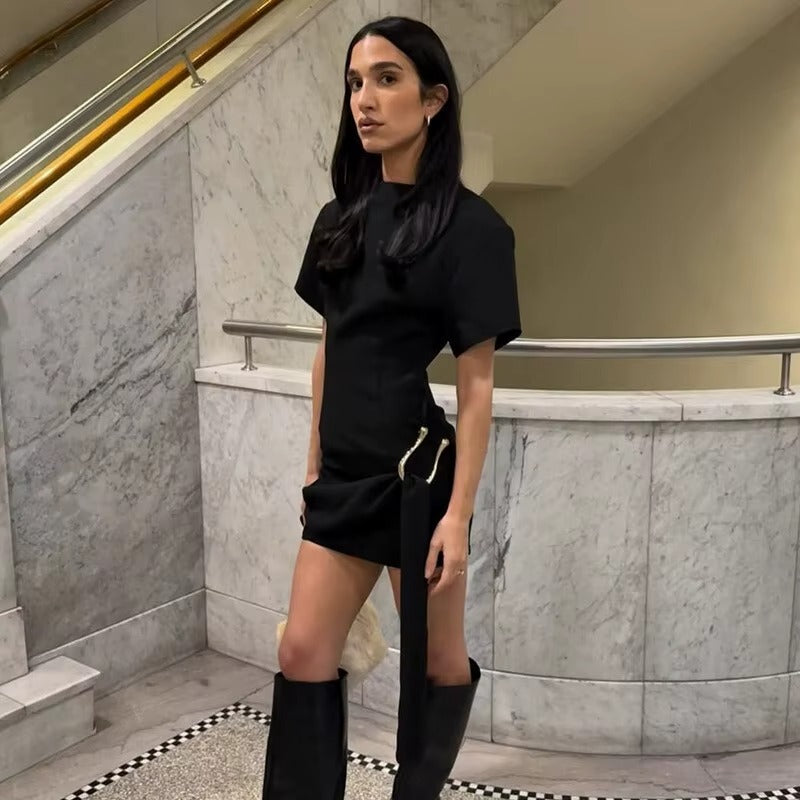Victoria Short Sleeve Draped Sexy Mini Dress