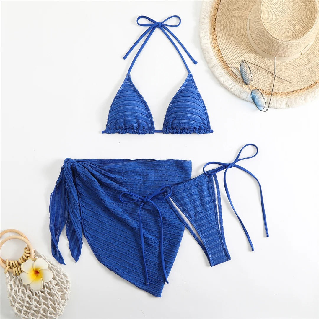 Priscilla With Sarong Halter Wrinkled Bikini