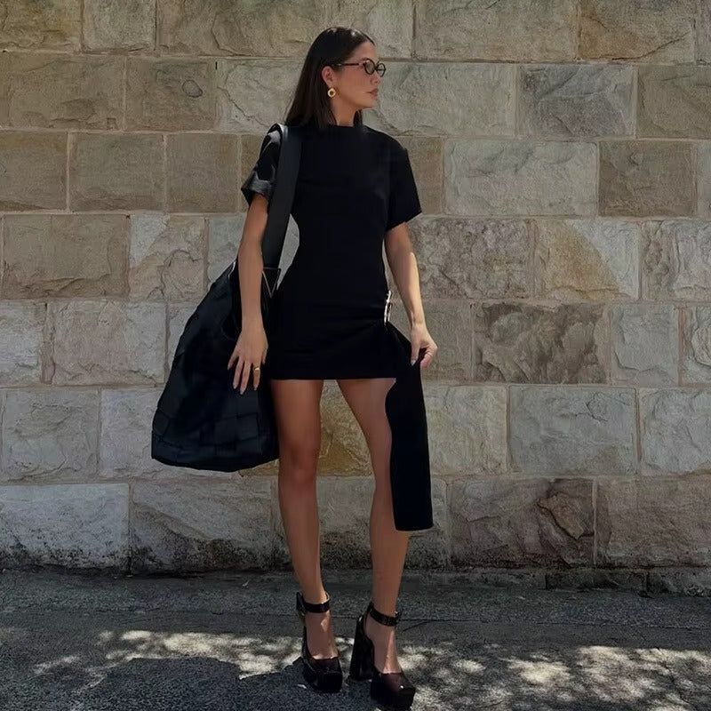 Victoria Short Sleeve Draped Sexy Mini Dress