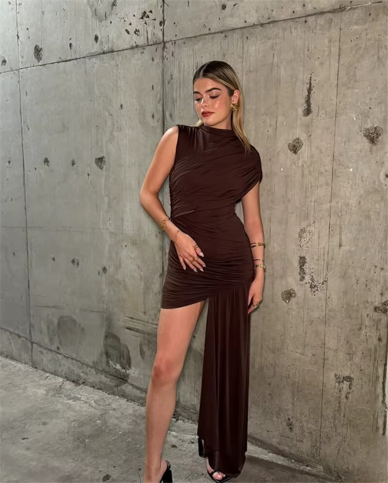 Judith Irregular Draped Ruched Sexy Mini Dress