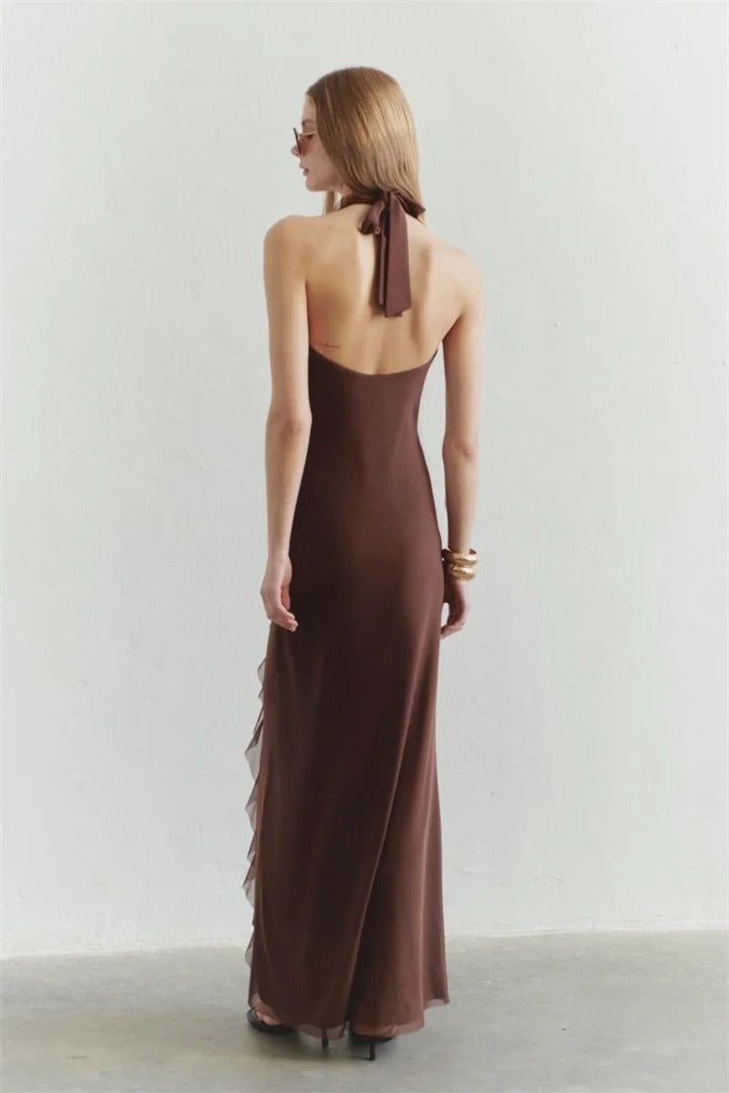 Halter Off-shoulder Ruffle Sexy Maxi Dress