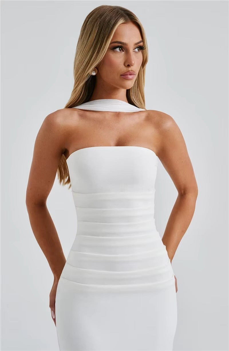 Alyssa Scarf Collar Strapless Sexy Maxi Dress