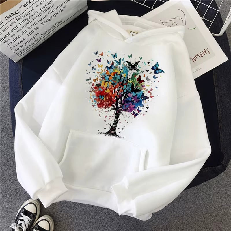 Butterfly Tree Print Kangaroo Pocket Hoodie