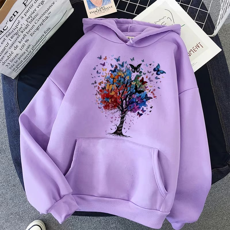 Butterfly Tree Print Kangaroo Pocket Hoodie