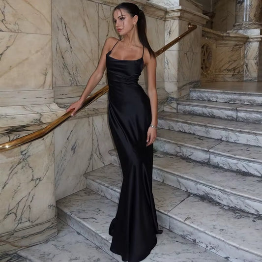 Stephanie Spaghetti Strap Backless Sexy Maxi Dress