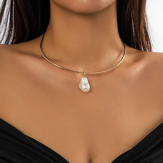 Nicole Pearl Pendant Torques Choker Necklace