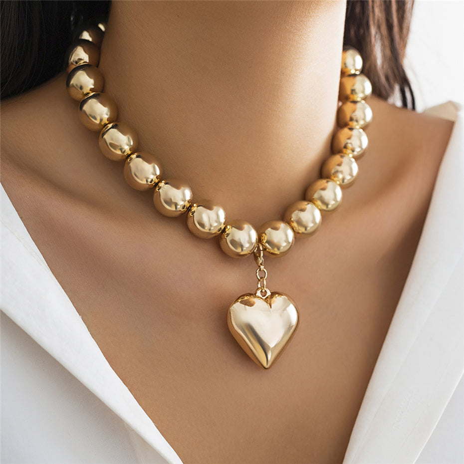 Paris Big Love Heart Pendant Choker Necklace