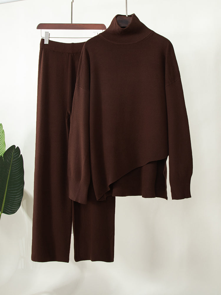 Miranda Women Irregular Turtleneck Sweater High Waist Leg Pant Suit