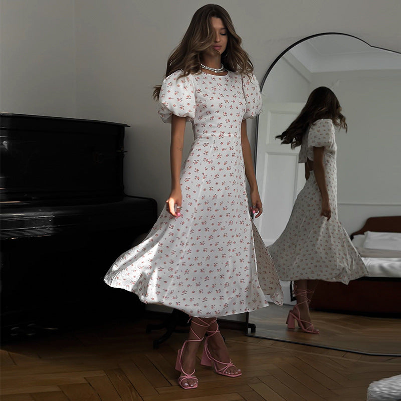 Megan Printed Backless Slit Long Dress