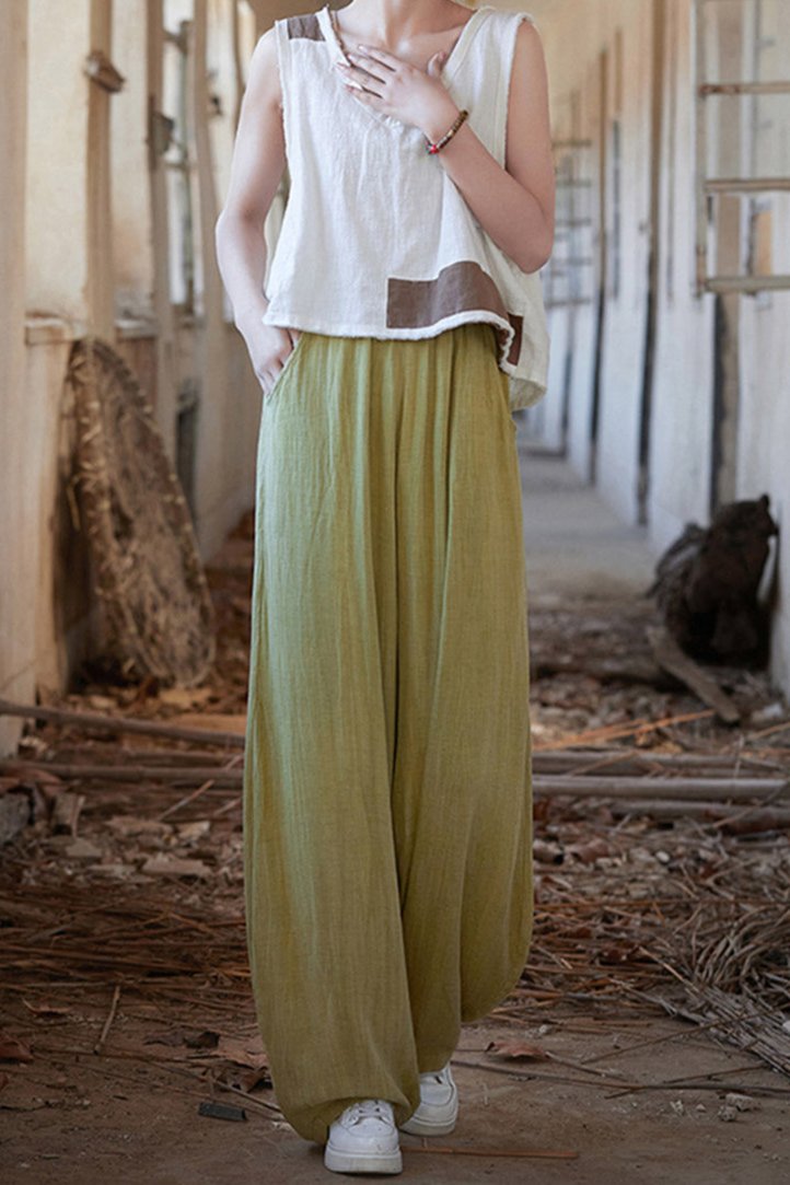 Stella  Woman Cotton Linen Baggy Cargo Pants