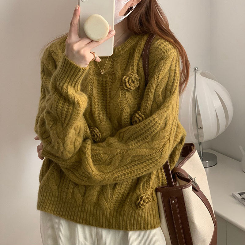 Annette 3D Embroidered Rose Hook Flower Sweater