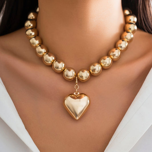 Paris Big Love Heart Pendant Choker Necklace