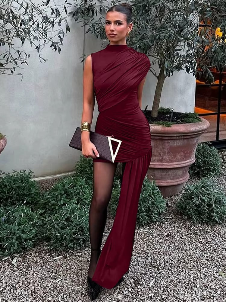 Judith Irregular Draped Ruched Sexy Mini Dress