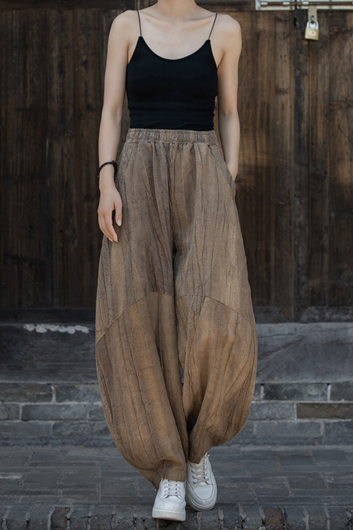Shannon Woman Cotton Linen Baggy Cargo Pants