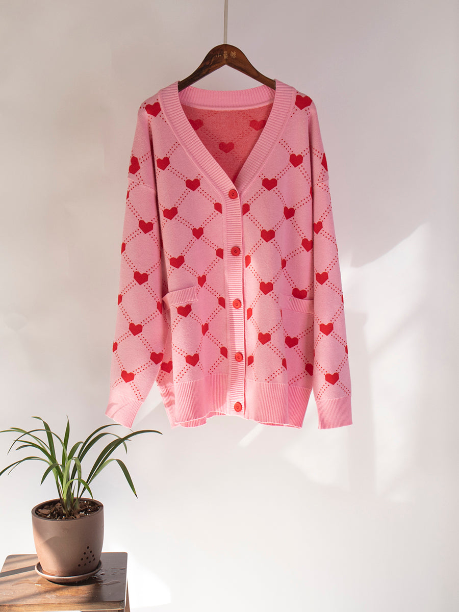 Sophie Hearts Print Oversize Women Cardigan