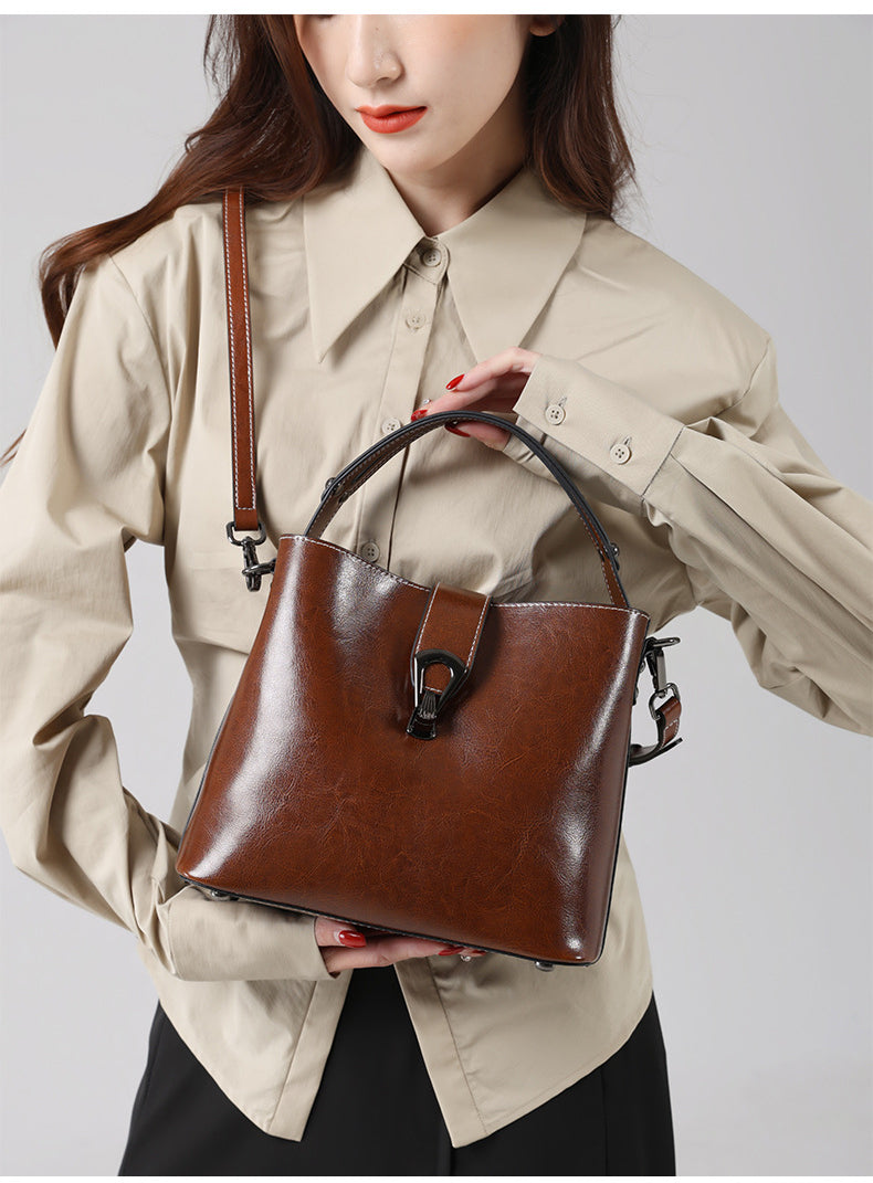 Mary Woman Leather Bucket Small Shoulder Bag