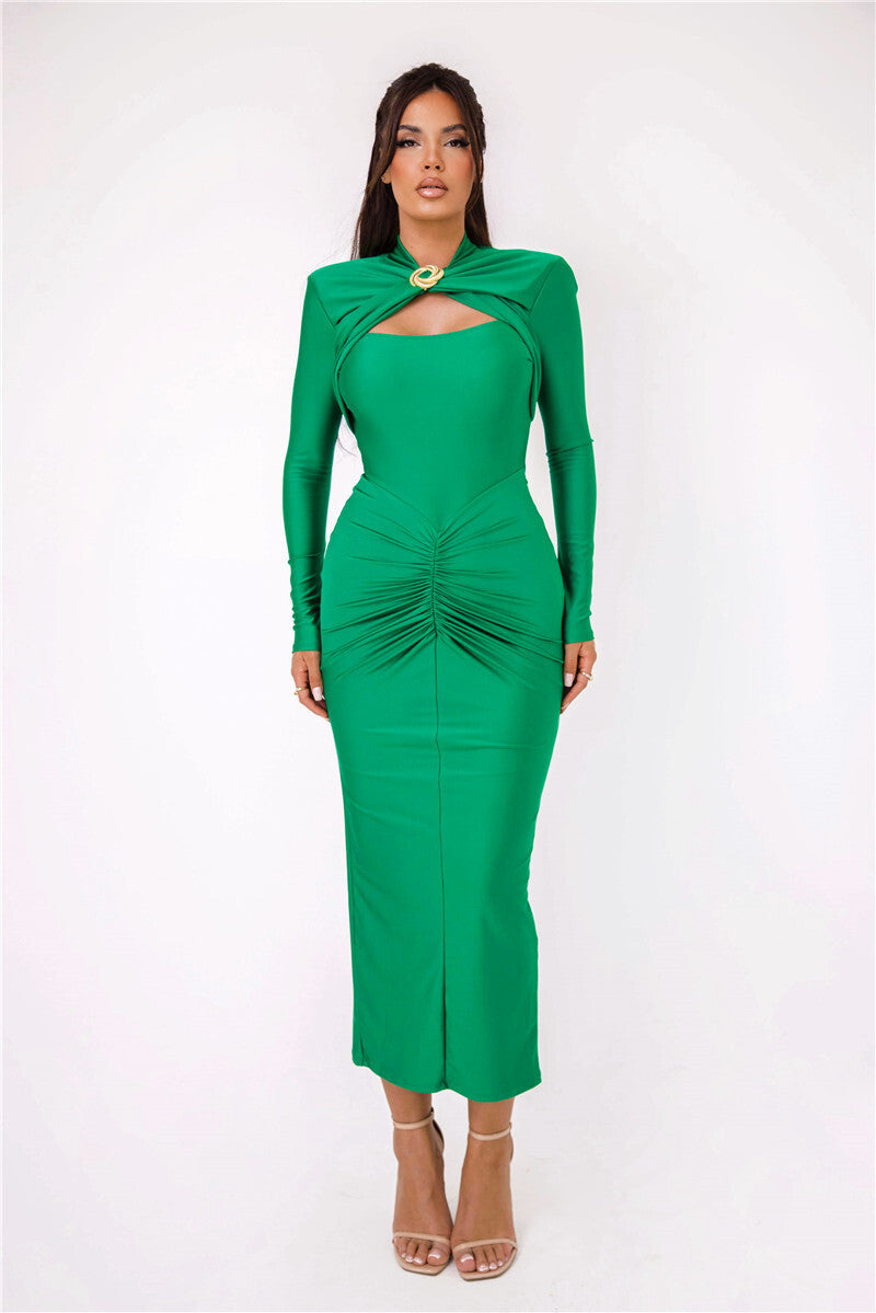 Hayley Woman Hollow Out Long Sleeve Sexy Maxi Dress