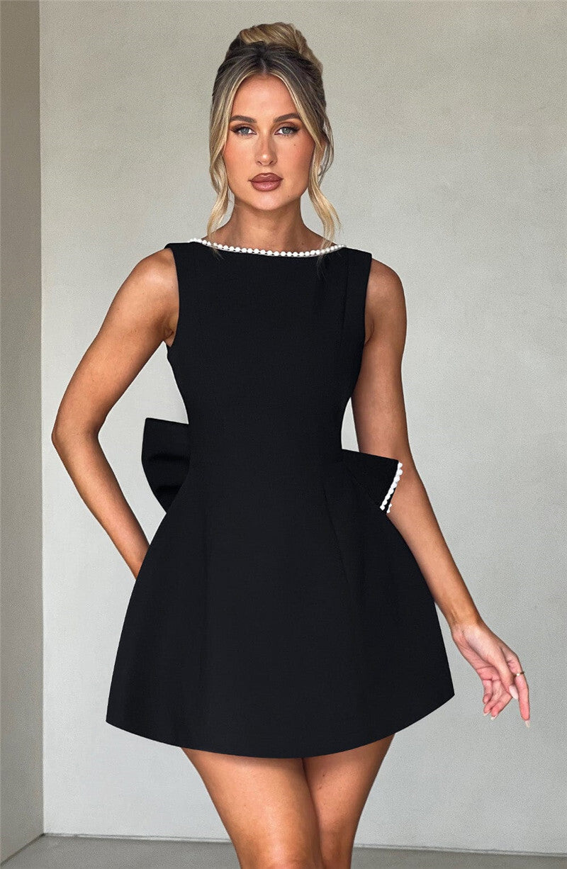 Chantal Pearl Bow Backless Sexy Mini Dress