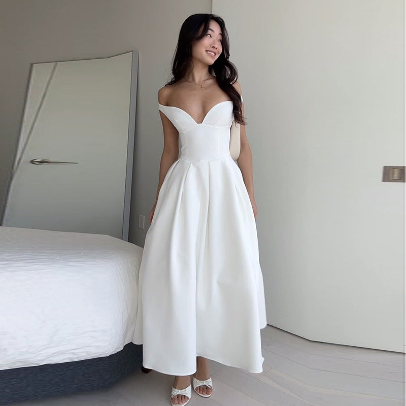 Audrey Off-shoulder Backless Pleated Maxi Dress