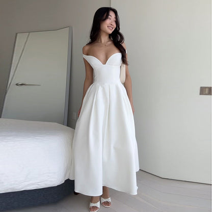 Audrey Off-shoulder Backless Pleated Maxi Dress