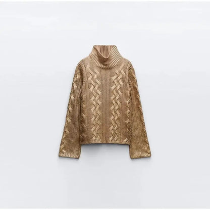 Regina Turtleneck Shiny Gold Ribbed Women Sweater