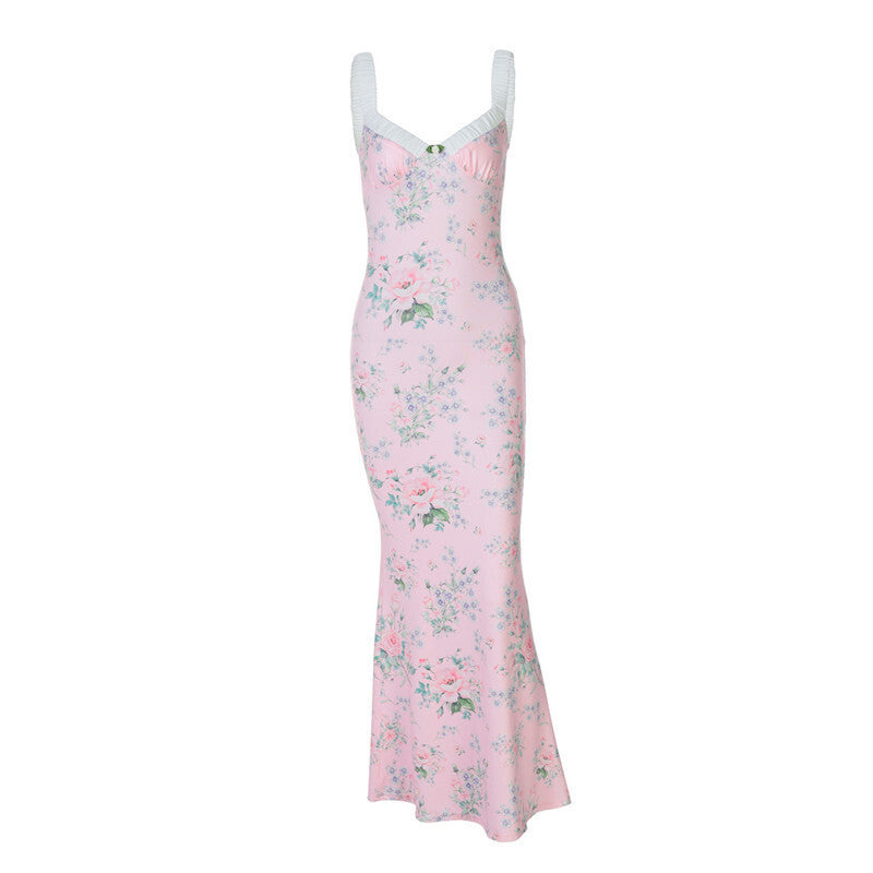 Whitney Pink Print Backless Sexy Maxi Dress