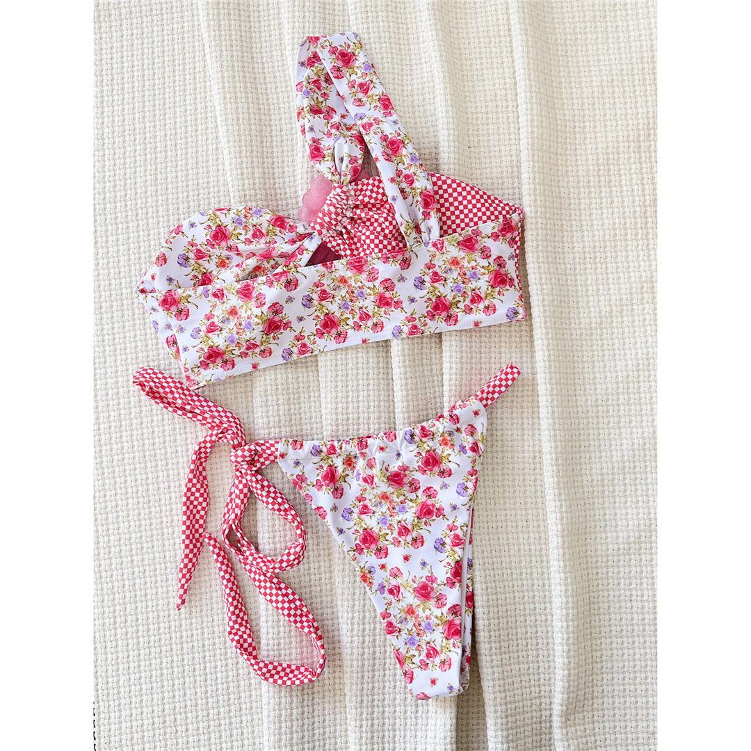 Annie 3D Flowers Floral Printed Splicing Bikini