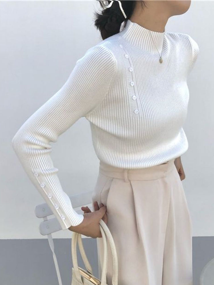 Laurie Long Sleeve Button Turtleneck Woman Sweater