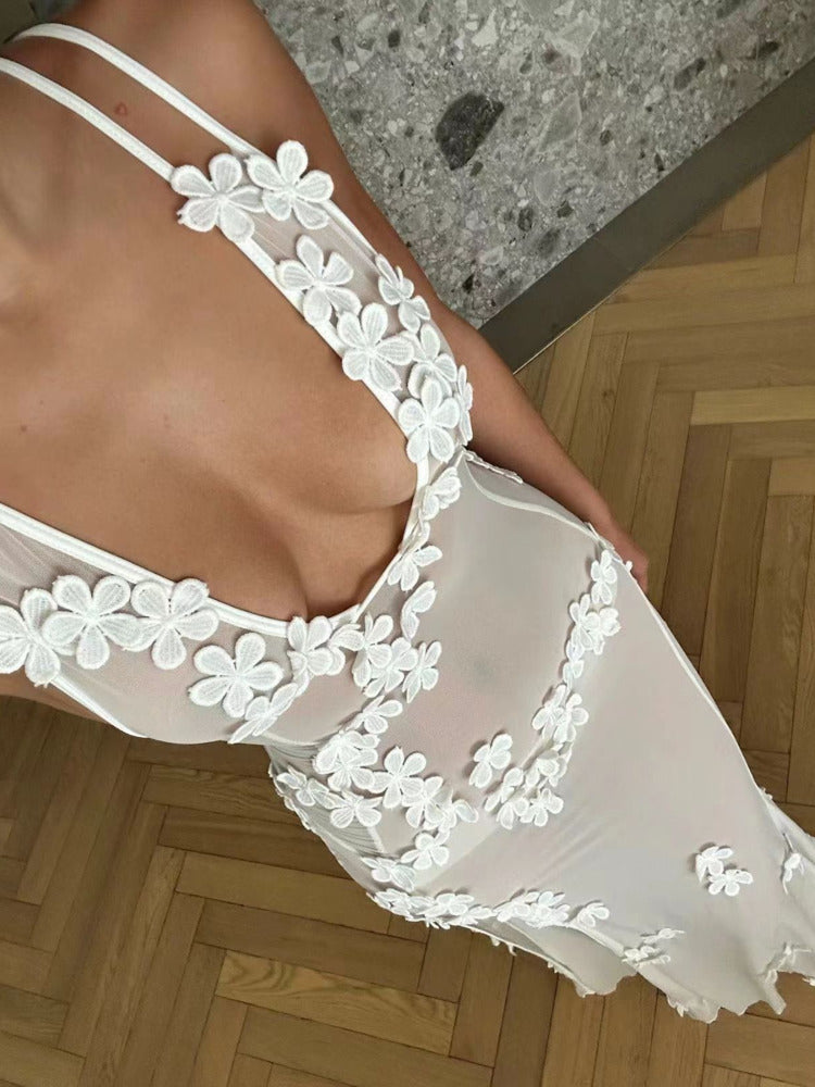 Elizabeth Lace See Through Floral Flower Sexy Maxi Dress