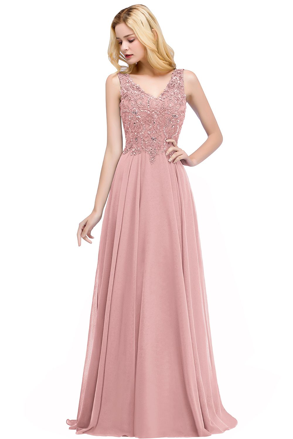 V Neck Lace Prom Dress