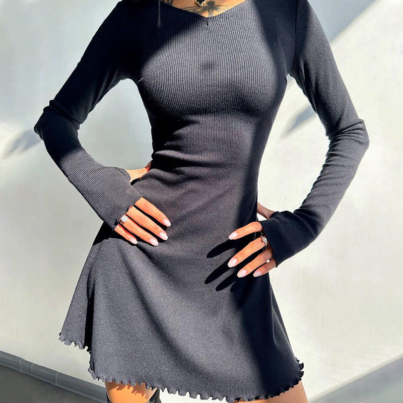 Charlotte Ribbed Long Sleeve Sexy Mini Dress