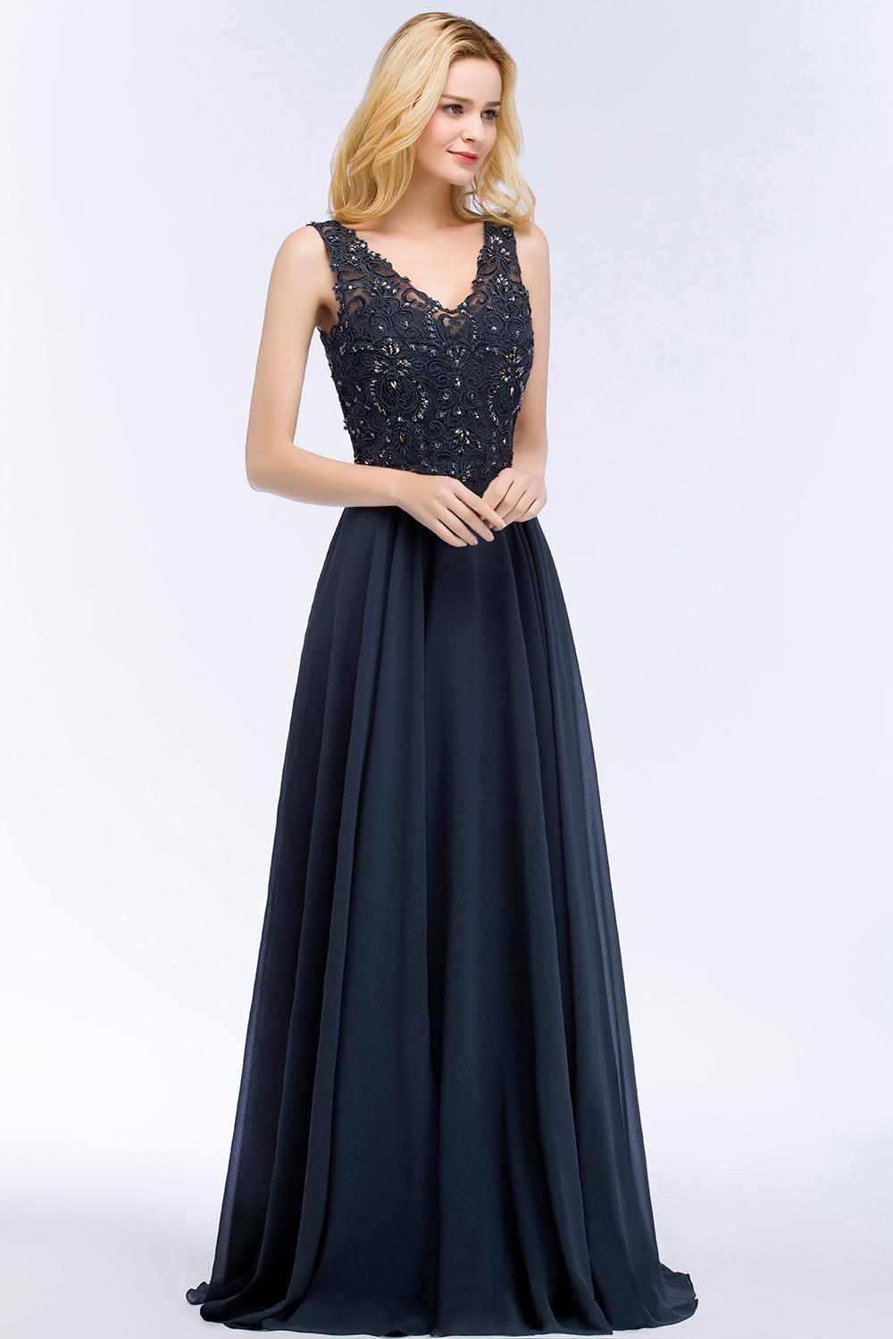 V Neck Lace Prom Dress