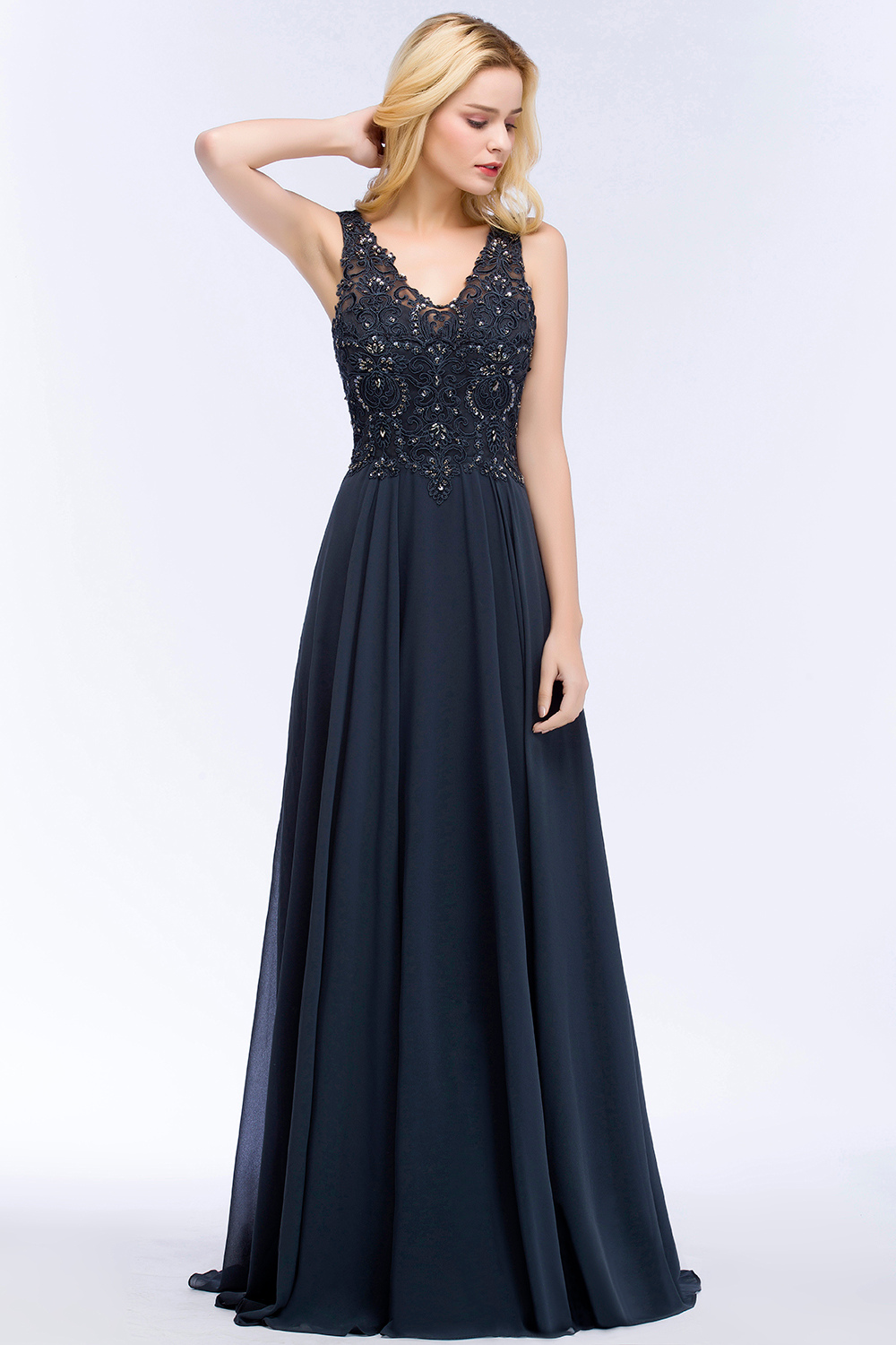 V Neck Lace Prom Dress
