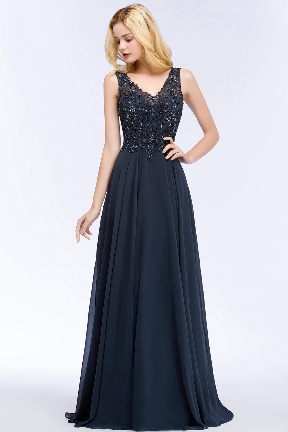 V Neck Lace Prom Dress