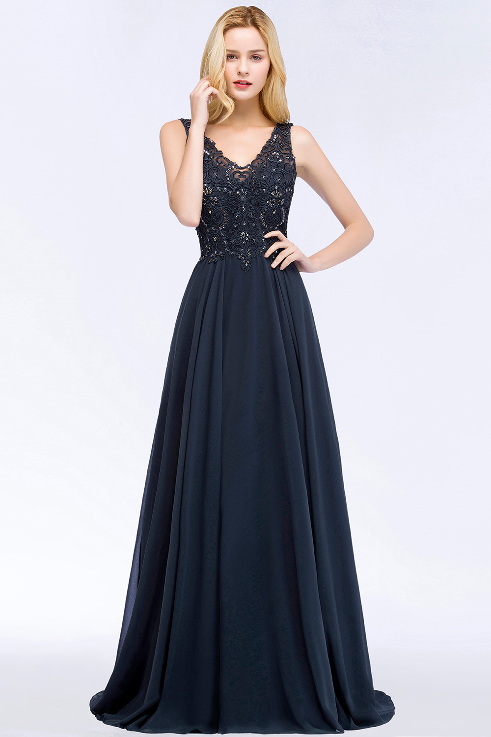 V Neck Lace Prom Dress